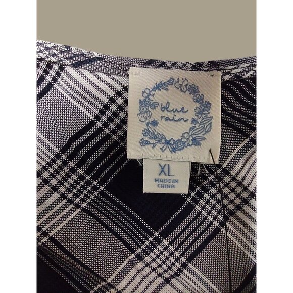 Blue Rain By Francescas Blue and White Plaid Button-Front Long Sleeve Top XL - Picture 3 of 6